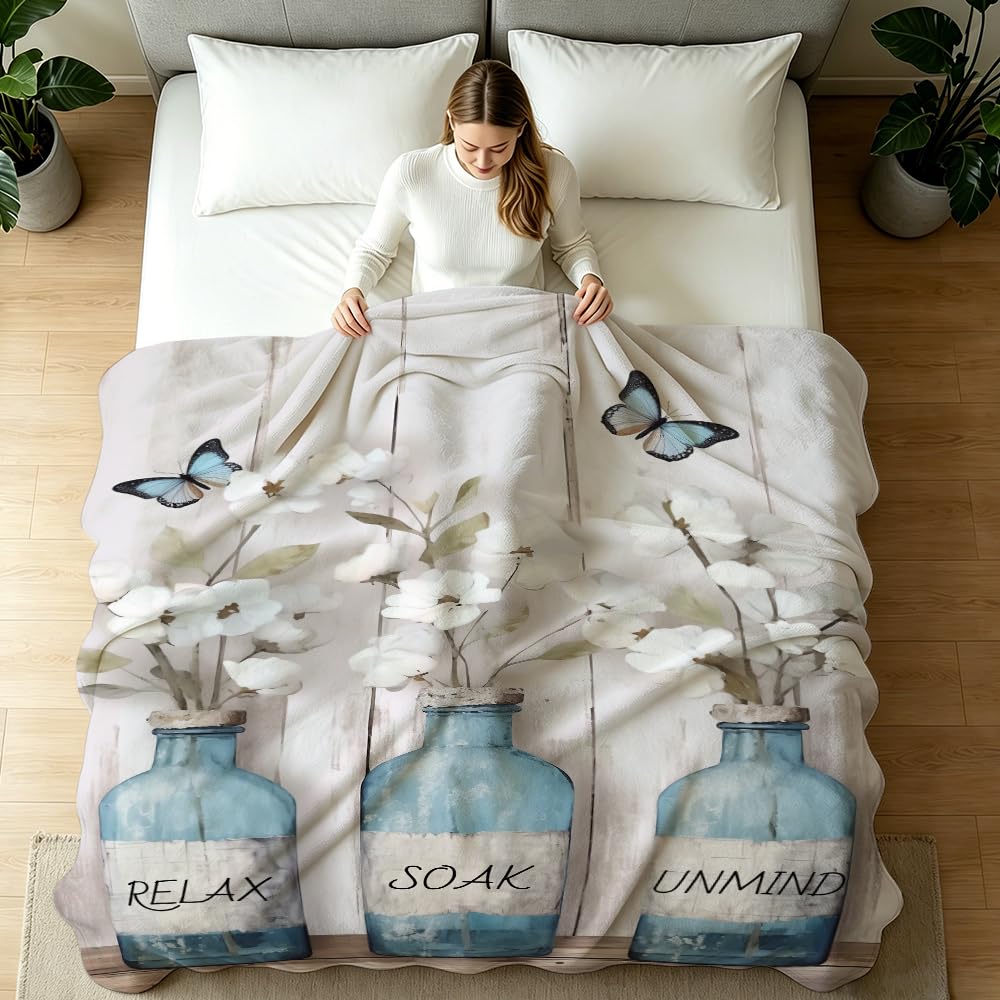 HUNXIAOJ Floral Throw Blanket Flower Blanket for Girls Wildflower Flannel Floral Bedding Warm Soft Flannel for Adults Women Bed Sofa Couch (49in x 59in)