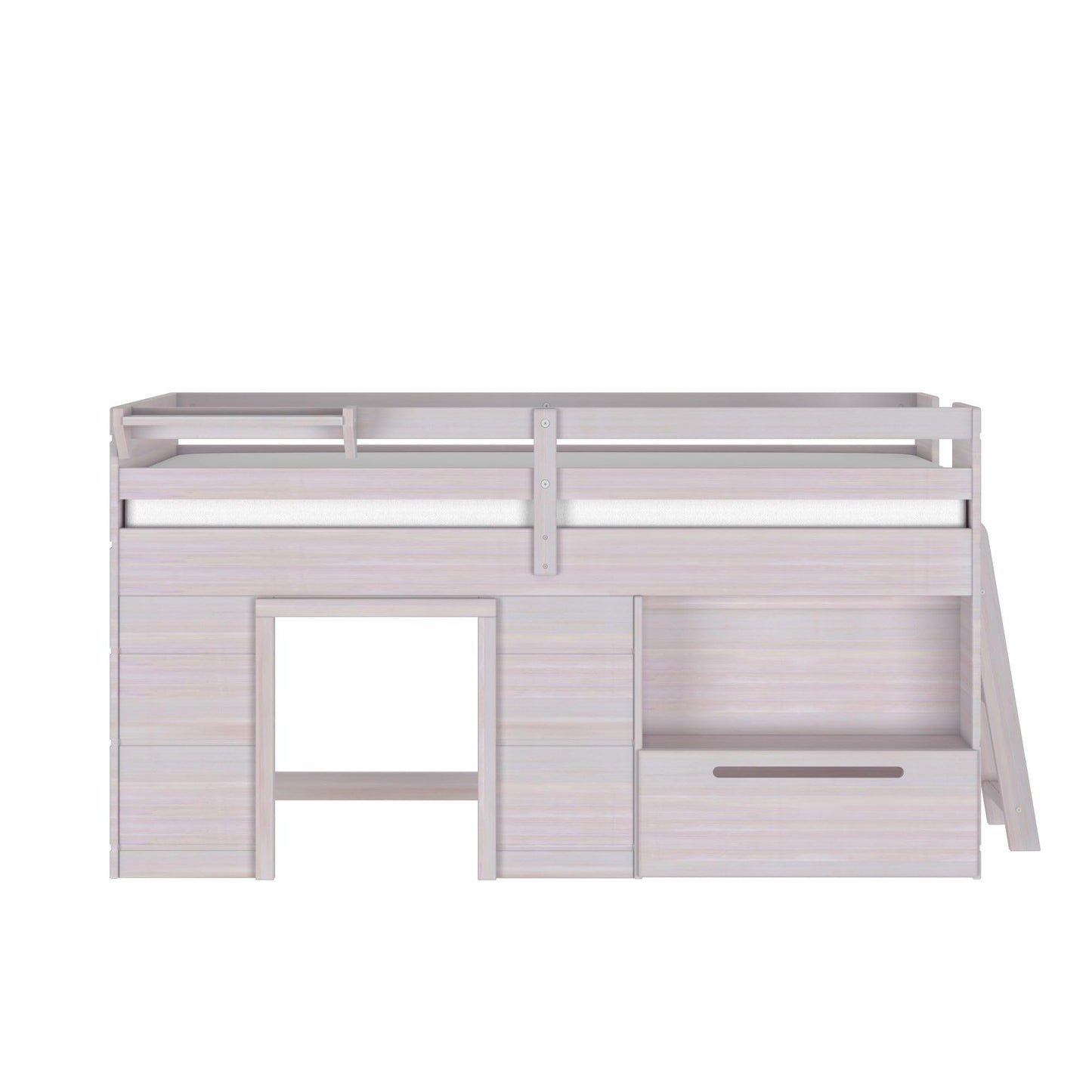 Max & Lily Modern Farmhouse Low Loft (Twin), with Storage Drawer, White Wash