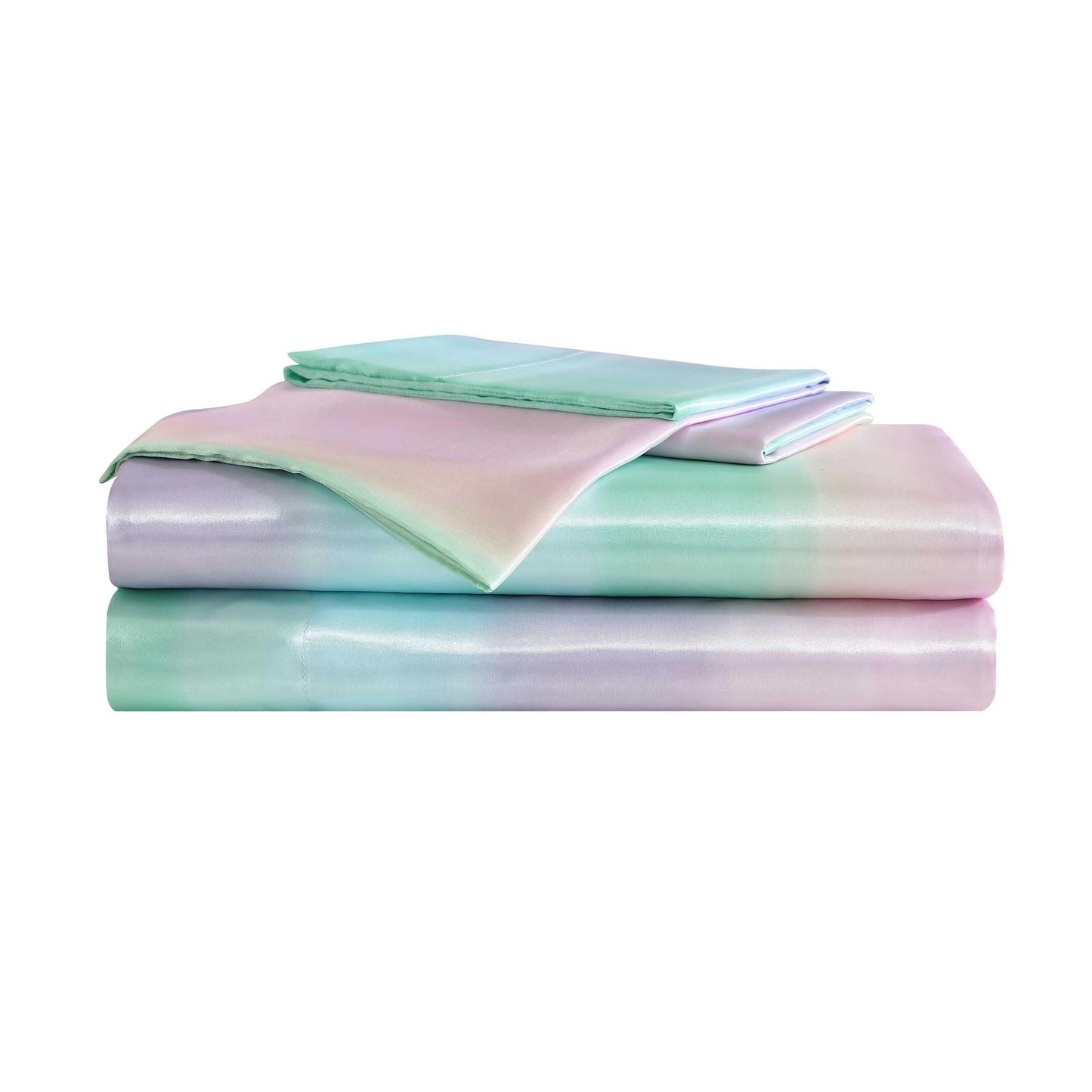 Betsey Johnson - King Bed Sheets, Satin Bedding Set with Matching Pillowcases, Wrinkle & Fade Resistant, Silky Smooth for Healthy Hair (Pastel Ombre Blue)