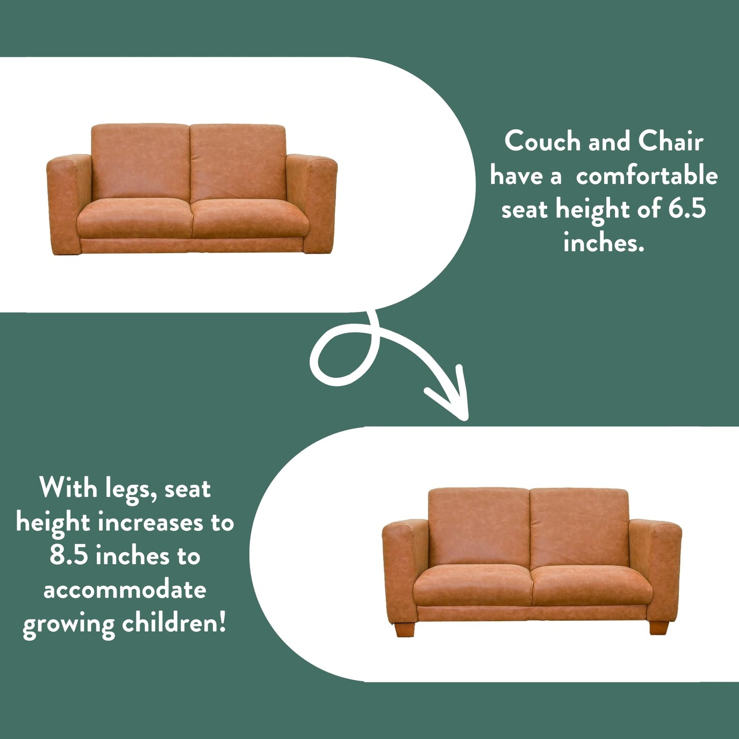 Children's Factory As We Grow Modern Kids Sofa - Flexible Classroom Seating for Elementary Education, Adjustable Educational Furniture for Daycare and Preschool, Faux Distressed Leather Brown
