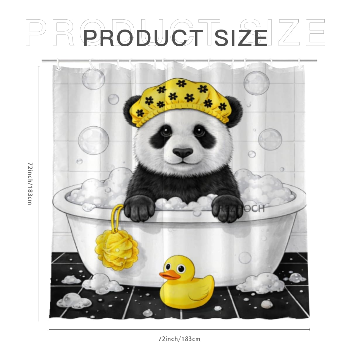 REZHOCH Cute Panda Shower Curtain 72x72Inch,Funny Animal Bathtub Bathing Yellow Shower Cap Rubber Duck Home Bathroom Decor Bath Set for Kids Waterproof Fabric with 12 Hooks