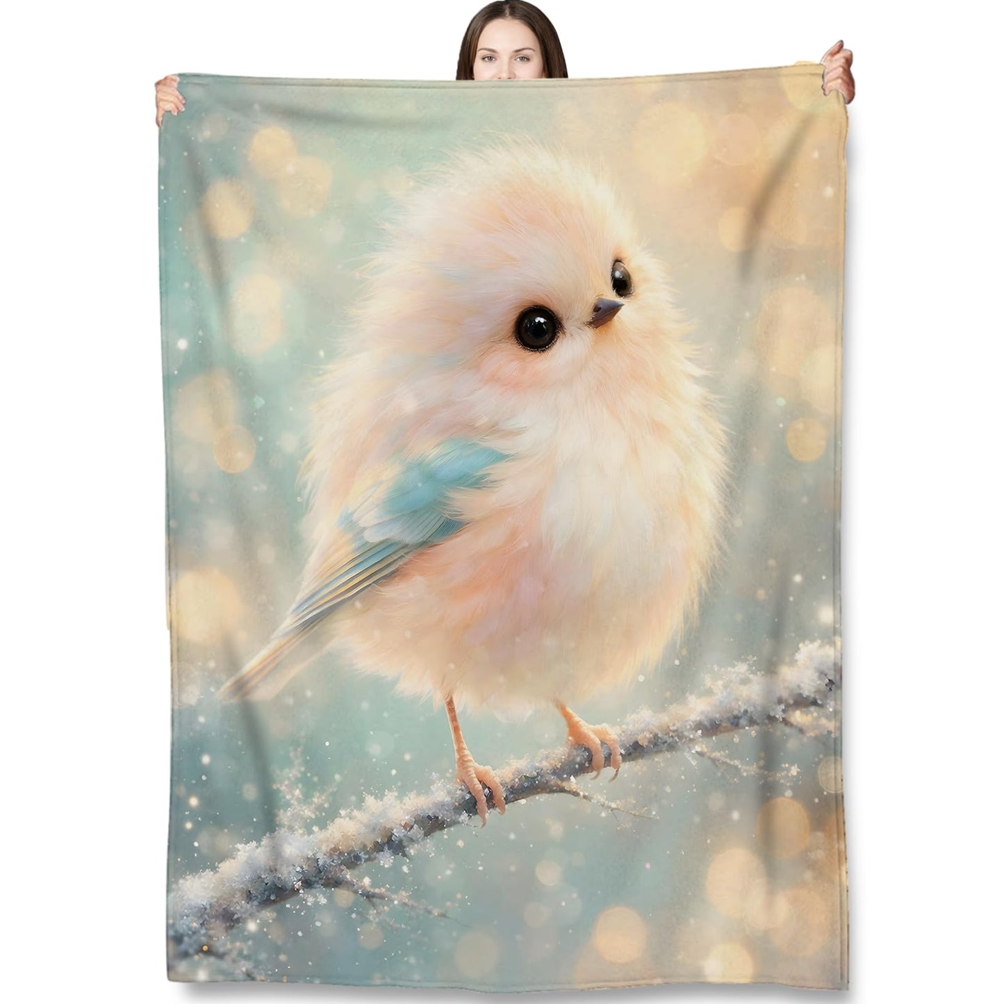 Turamurra Cute Fluffy Bird Throw Blanket Gifts for Kids Women, Bird on Branch Blankets for Couch, Bedroom, Living Room Home Decor, Fuzzy Warm Flannel Plush 50"x60"