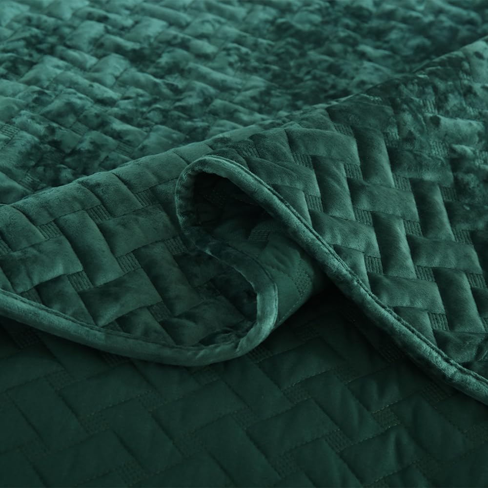 Liians Velvet Bedspread Quilt Bedding Sets,Luxury Elegant Ultra Soft Velvet Comforters Coverlet Blankets,Weave Stitching Pattern Cotton Quilted Bedspread for All Seasons,Turquoise,King Size