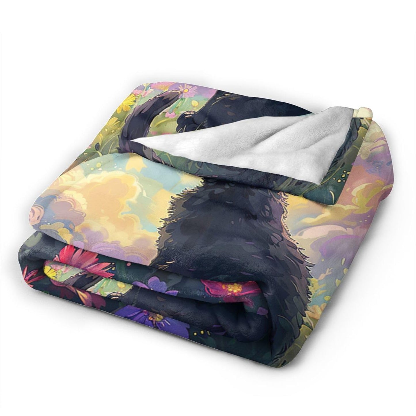 Cute Black Cat Throw Blanket Anime Cat Flannel Blankets Wild Landscape Fuzzy Plush Super Soft Cozy Warm Decor Gifts for Boys Girls Kids Adults Men Women 40" x 50"