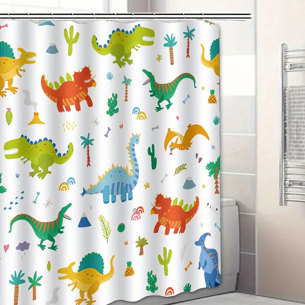 DDS-DUDES Dinosaur Bathroom Shower Curtain Set, Funny Dino for Kids Shower Curtain, Water Repellent Fabric Shower Curtains with Hooks 71x71 inches
