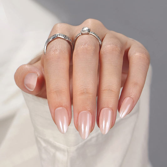 BTArtbox Press On Nails Almond - Short Nude Natural Nails Press Ons, Glue On Nails for Wedding Birthday Gift, Supremely Fit & Glossy Stick On Nails in 16 Sizes - 32 Nail Kit, Nudies