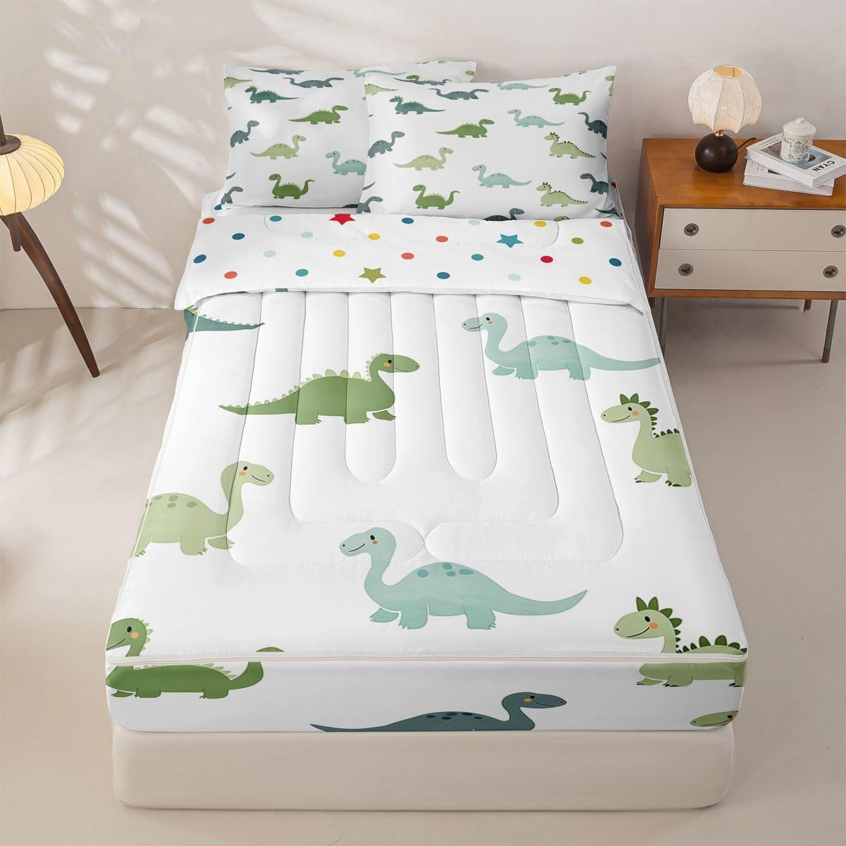 jejeloiu Boys Dinosaur Comforter Set Twin 3D Digital Print Zipper Bedding Set for Kids Boys Girls Jungle Dino Bed in a Bag Wild Animal Microfiber with 2 Pillow Cases Cartton Dinosaur