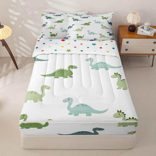 jejeloiu Boys Dinosaur Comforter Set Twin 3D Digital Print Zipper Bedding Set for Kids Boys Girls Jungle Dino Bed in a Bag Wild Animal Microfiber with 2 Pillow Cases Cartton Dinosaur
