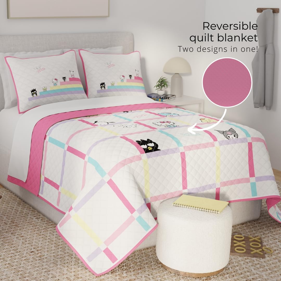 Sanrio Hello Kitty & Friends Holiday & Christmas 3 Piece Quilt & Pillow Sham Set, Full Size 88" x 92", (Officially Licensed Product) by Franco