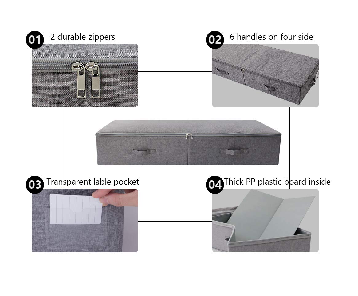 iwill CREATE PRO Under Bed Storage Bin, 100cm Large Foldable Container with Lid | 39.4"x16.9"x7" Dust-Proof Washable Organizer for Shoes, Clothing, Bedding | Durable Plastic Board, Dark Gray