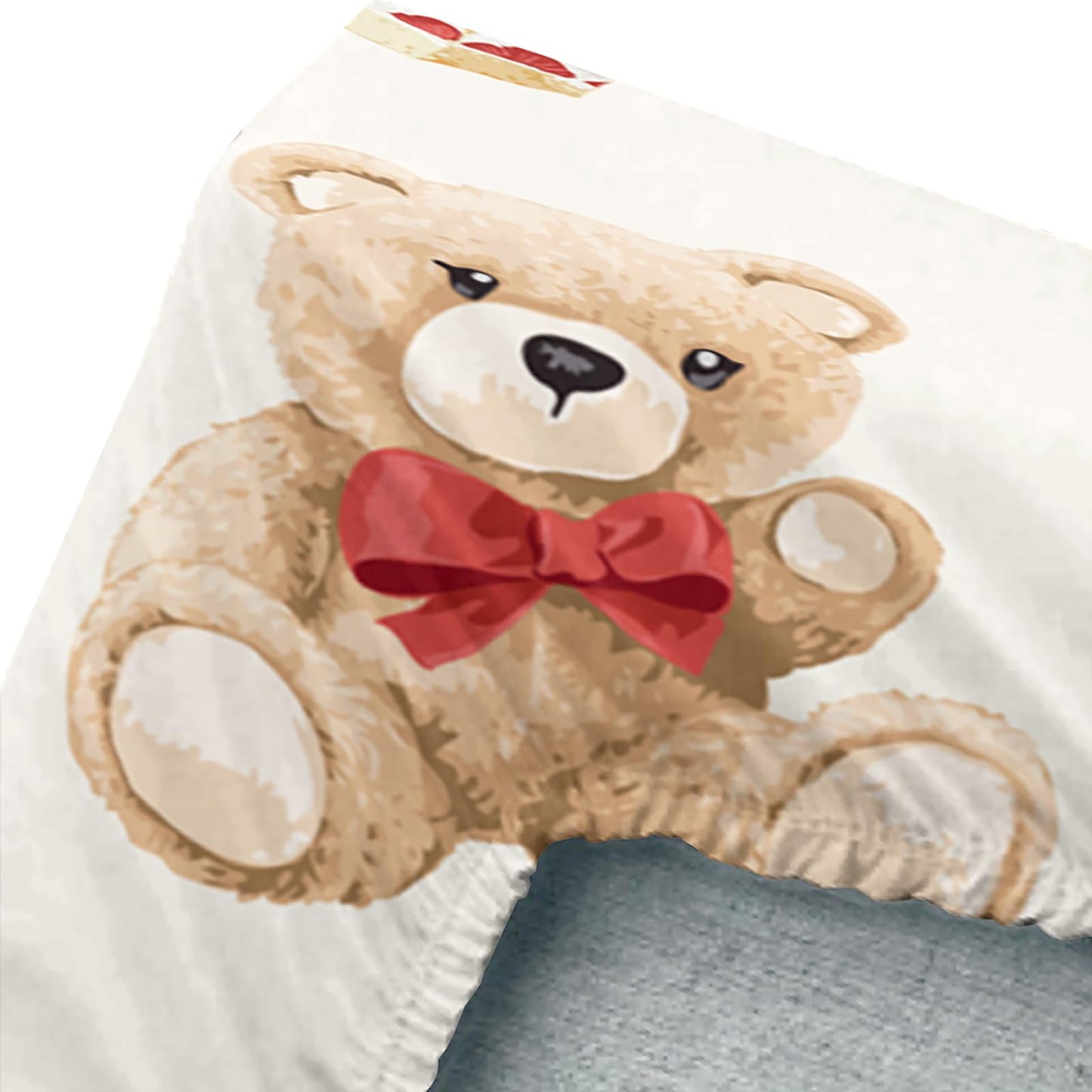 AILONEN Cute Teddy Bear Fitted Sheet Set Queen Size,Cartoon Desserts Red Rose Bed Sheet Set for Kids Girls,Kawaii Animal Theme Bow Tie Bear Fitted Sheet with 2 Pillowcases,3Pcs