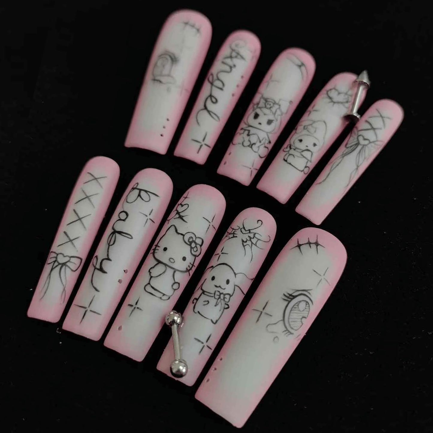 Short Fake Nails Gothic Luxury Press on Nails Handmade 3D Nail Art Unique Design Size S