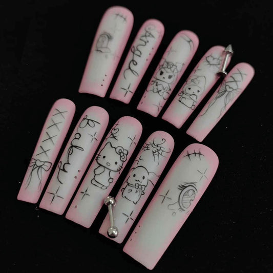 Short Fake Nails Gothic Luxury Press on Nails Handmade 3D Nail Art Unique Design Size S