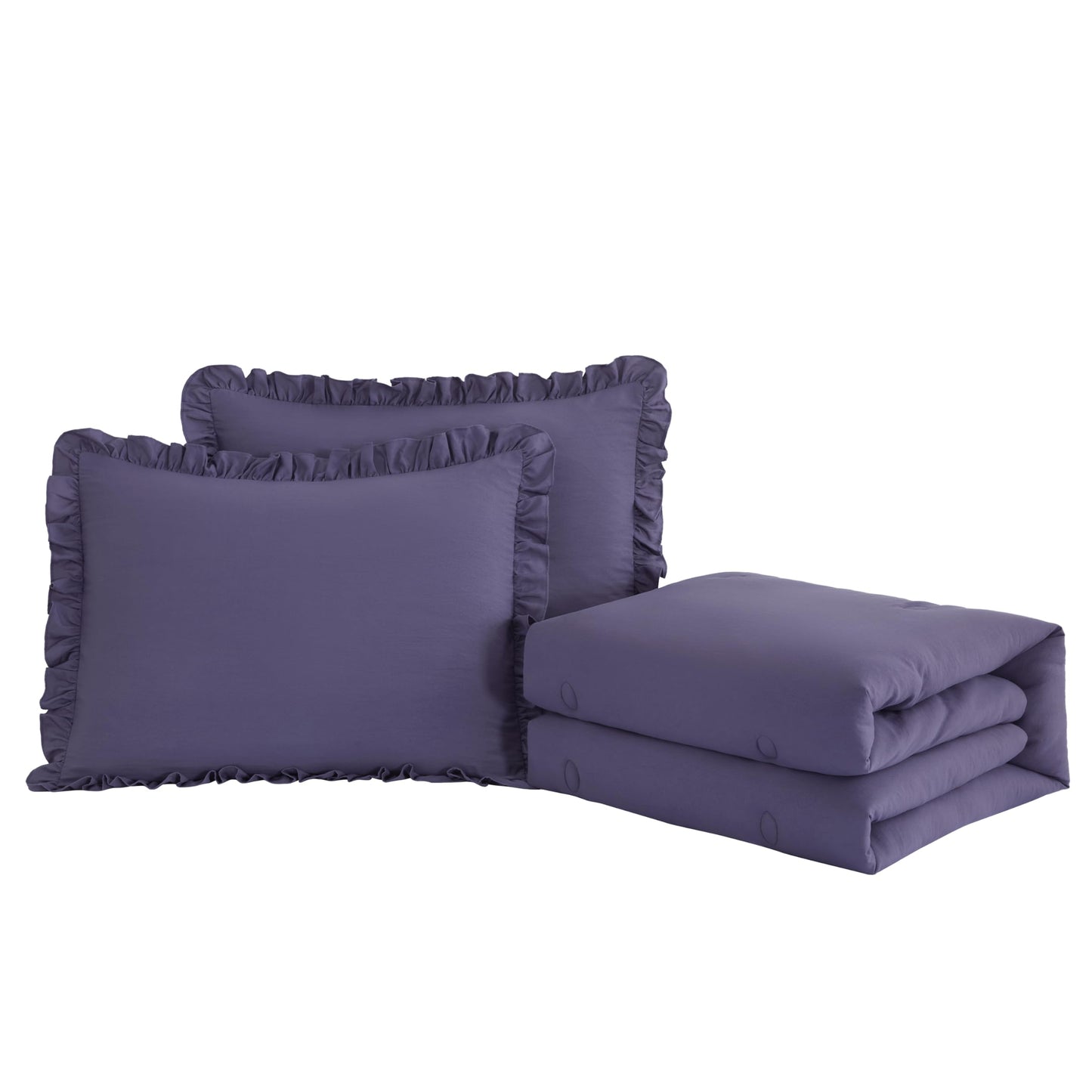 Chezmoi Collection Sinclair 3-Piece Ruffle Skirt Bedspread Set - Soft Lightweight Crinkle Texture Microfiber Bedding - French Country Chic Farmhouse - Queen, Dusty Purple