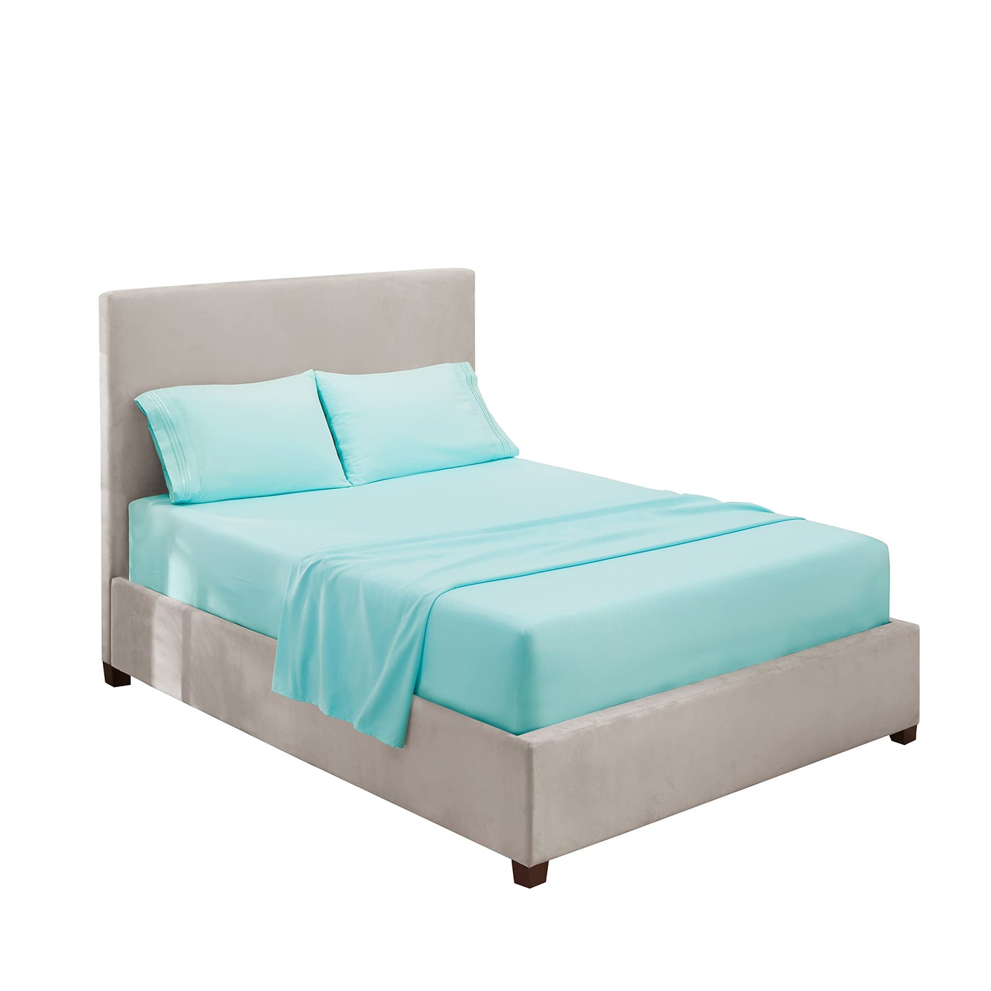 Hearth & Harbor Full Size Sheets - 4 Piece Bed Sheet Set, Hotel Luxury Double Brushed Bed Sheets - Extra Soft Bedding Sheets & Pillowcases, Full, Aqua Blue