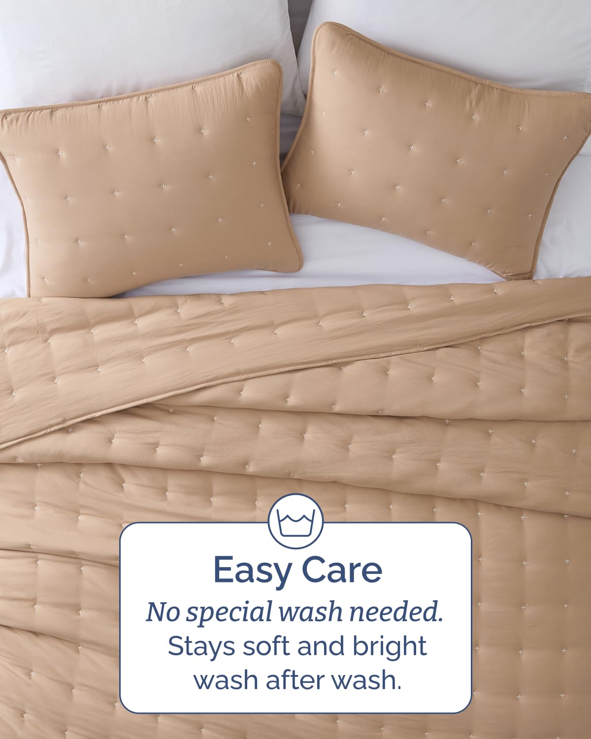 Quilts Queen Size - Bedspread for Queen Size - Lightweight Comforter Set - Quilt Bedding Set for All-Seasons - Soft, Breathable & Comfy - Summer Coverlet with 2 Pillow Shams - 90" x 96", Light Brown