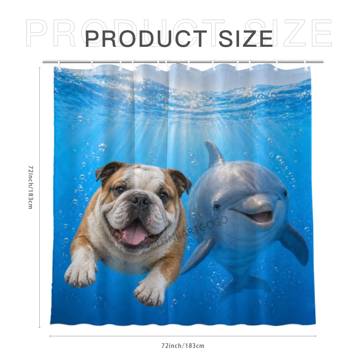 LFINKARTGOGO Ocean Bulldog Shower Curtain 72x72 with 12 Hooks Underwater Animal Dolphin Waterproof Washable Polyester Bath Curtain for Home Hotel Decor