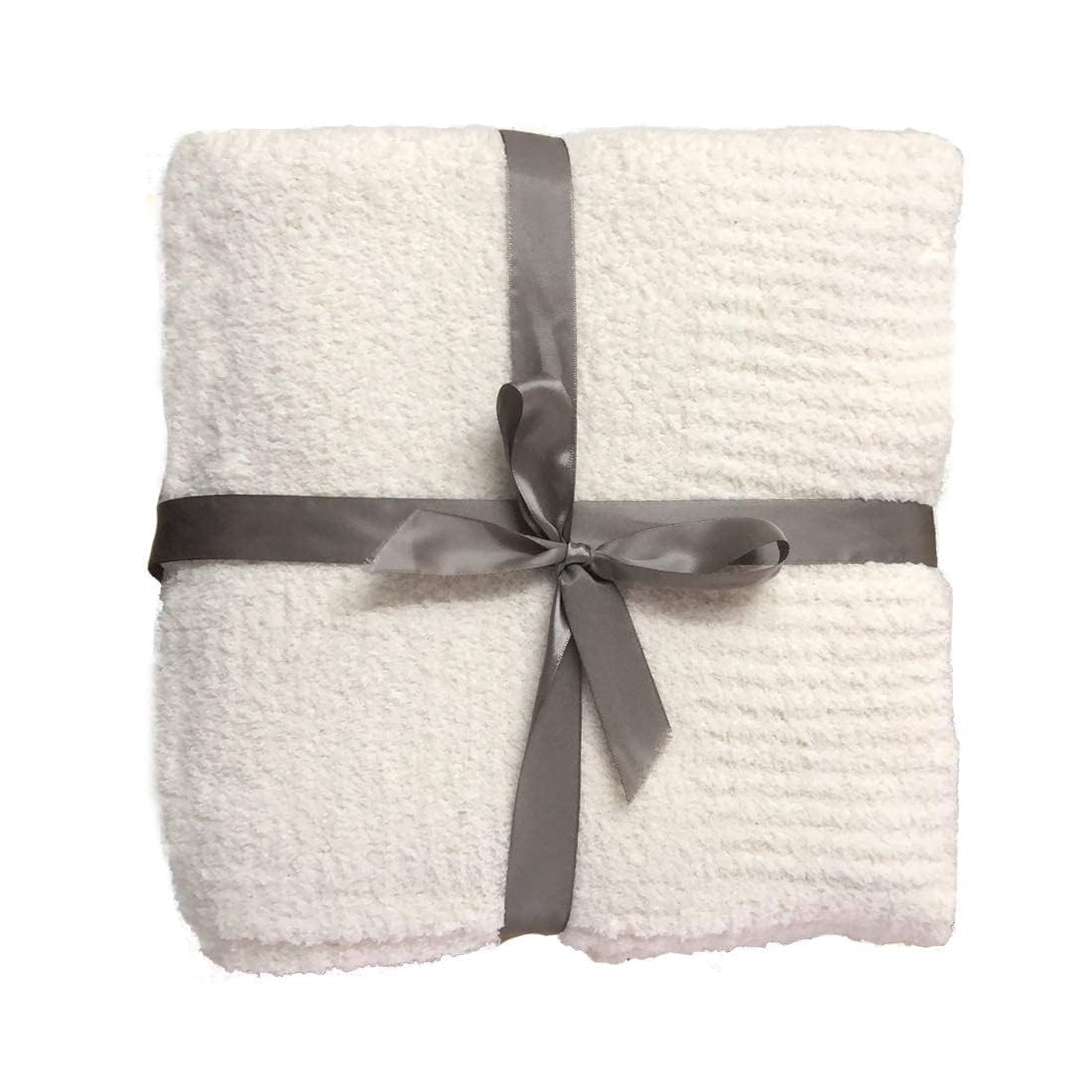 Knit Throw Blanket Super Soft Warm Blanket for Couch Lightweight Fluffy Blanket for Bed Sofa 50x60 Inches Cream