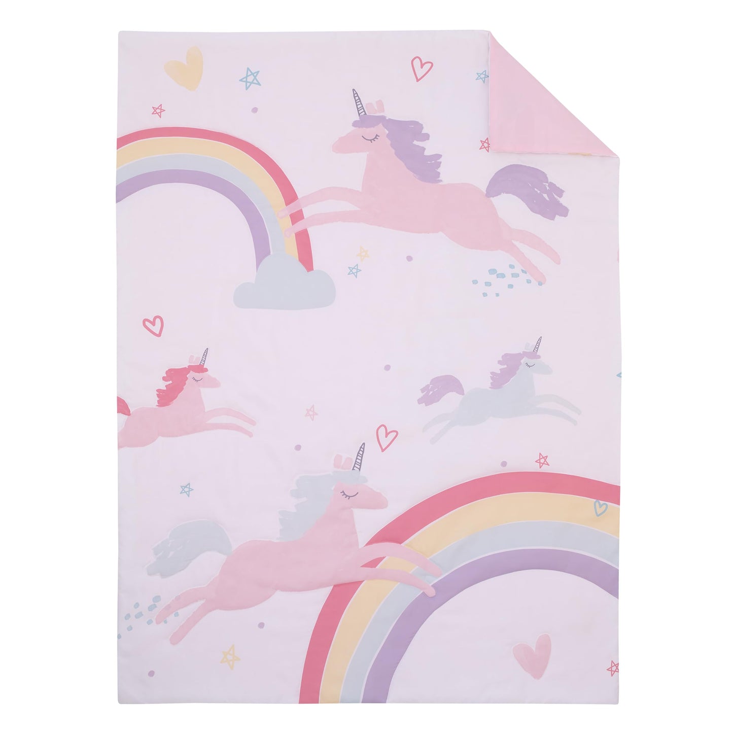 NoJo Carter's Rainbow Unicorn Pink, Purple, and Aqua Dream Big 4 Piece Toddler Bed Set - Comforter, Fitted Bottom Sheet, Flat Top Sheet, and Reversible Pillowcase