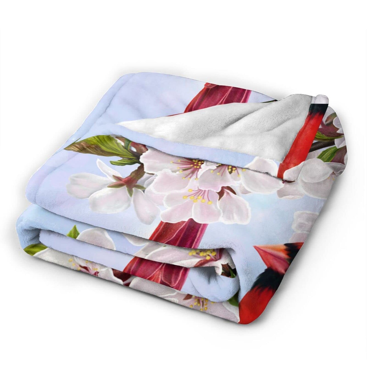 Perinsto Red Cardinal Birds and Cherry Flowers Throw Blanket Ultra Soft Warm All Season Decorative Fleece Blankets for Bed Chair Car Sofa Couch Bedroom 50"X40"