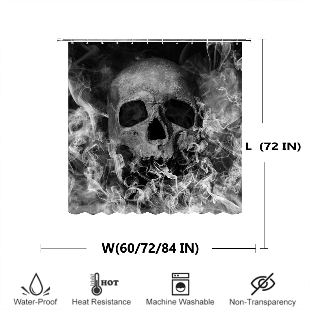 Skull Theme Shower Curtain Halloween Bathroom Curtains Gothic Bath Curtain Fog Smoke Skull Skeleton Curtains L 72" W 72"