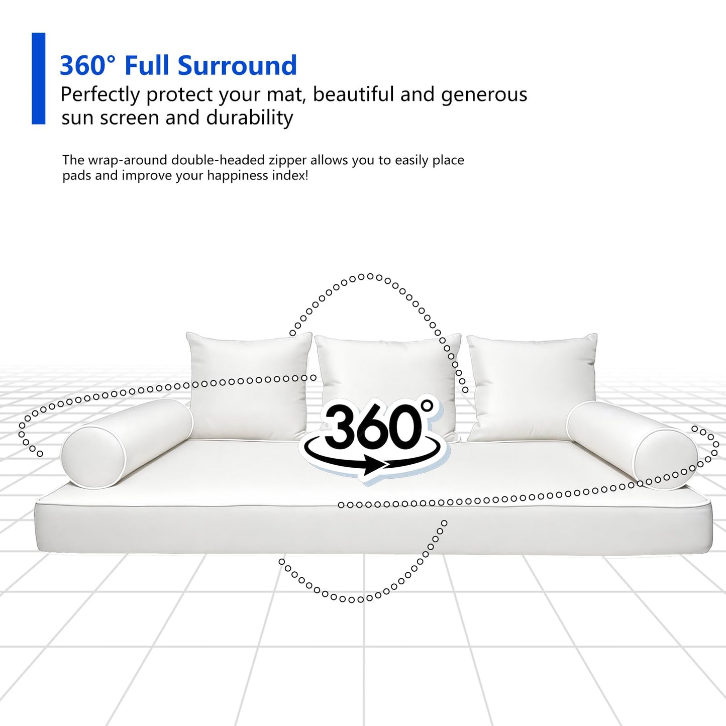 Outdoor Twin Size Daybed Mattress Cover Waterproof, Porch Swing Bed Cushion Covers with Zip,Outdoors Bedding Cushions Pillow Bolster Fitted Sheet Slipcover,ONLY COVER (White-1, 75*39*6inch)