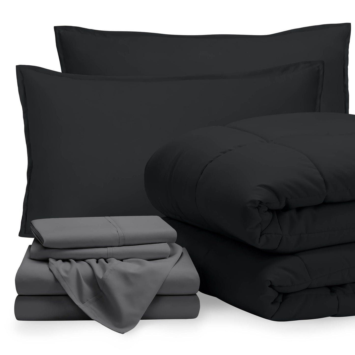 Bare Home Bed-in-A-Bag 7 Piece Comforter & Sheet Set - Queen - Goose Down Alternative - Ultra-Soft 1800 Premium Bedding Set (Queen, Black/Grey)