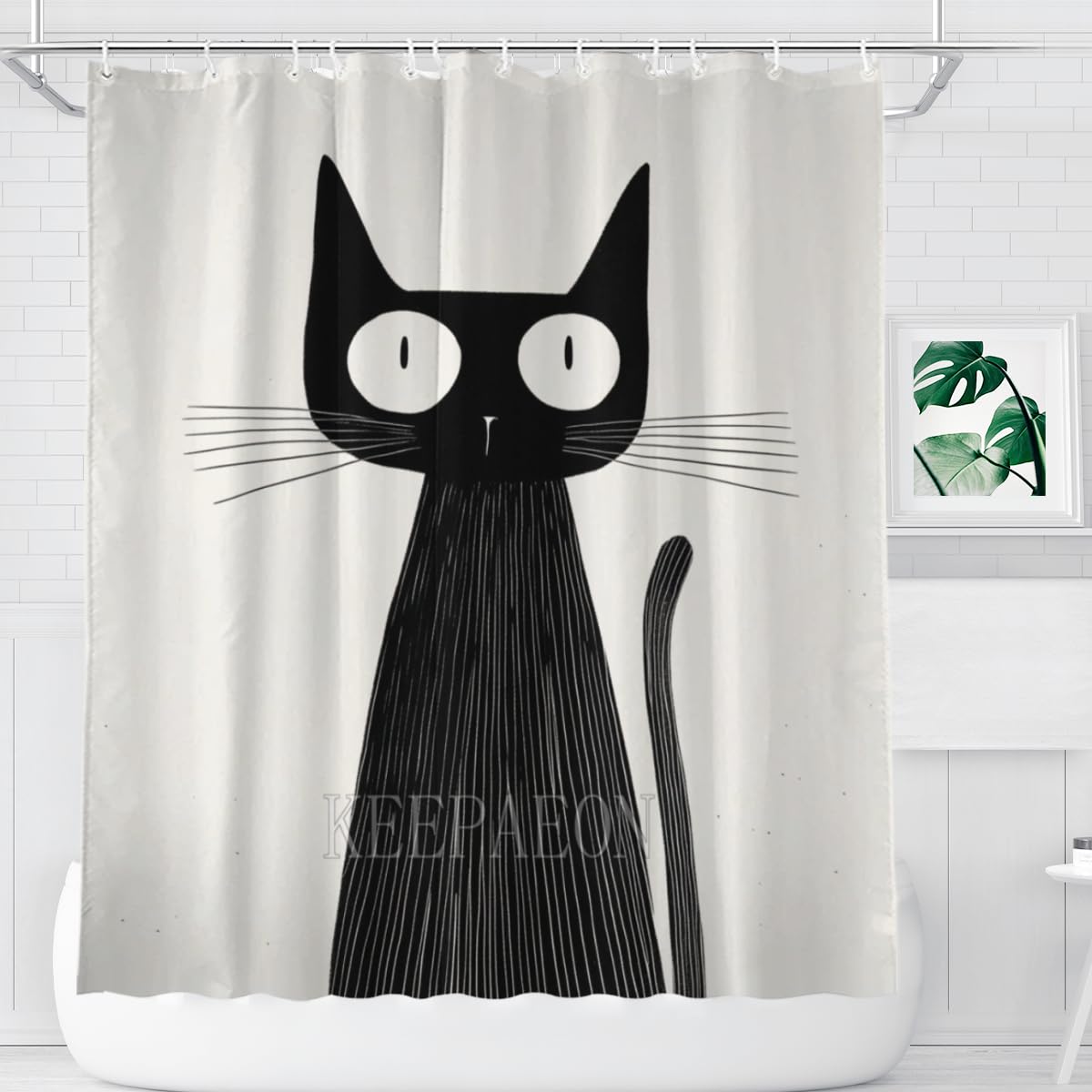 KEEPAEON Black Cat Shower Curtains Stick Figure Shower Curtain Set Waterproof Shower Curtains for Bathroom, with 12 Hooks, 70x70 Inch
