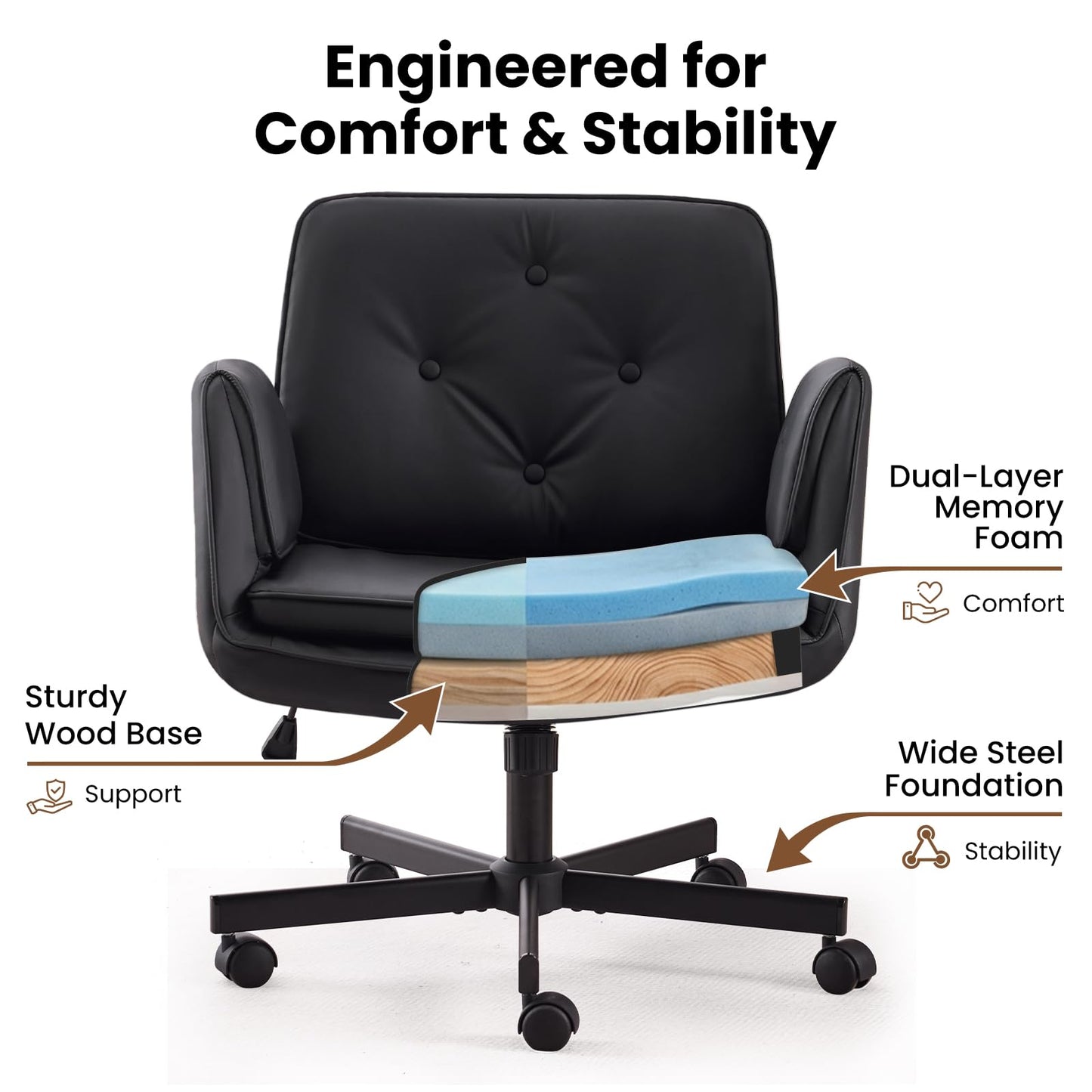 Sepnine Swivel Criss Cross Chair, Cross Legged Desk Chair for Home Office Comfortable Chair with Dirt-Proof (Black)