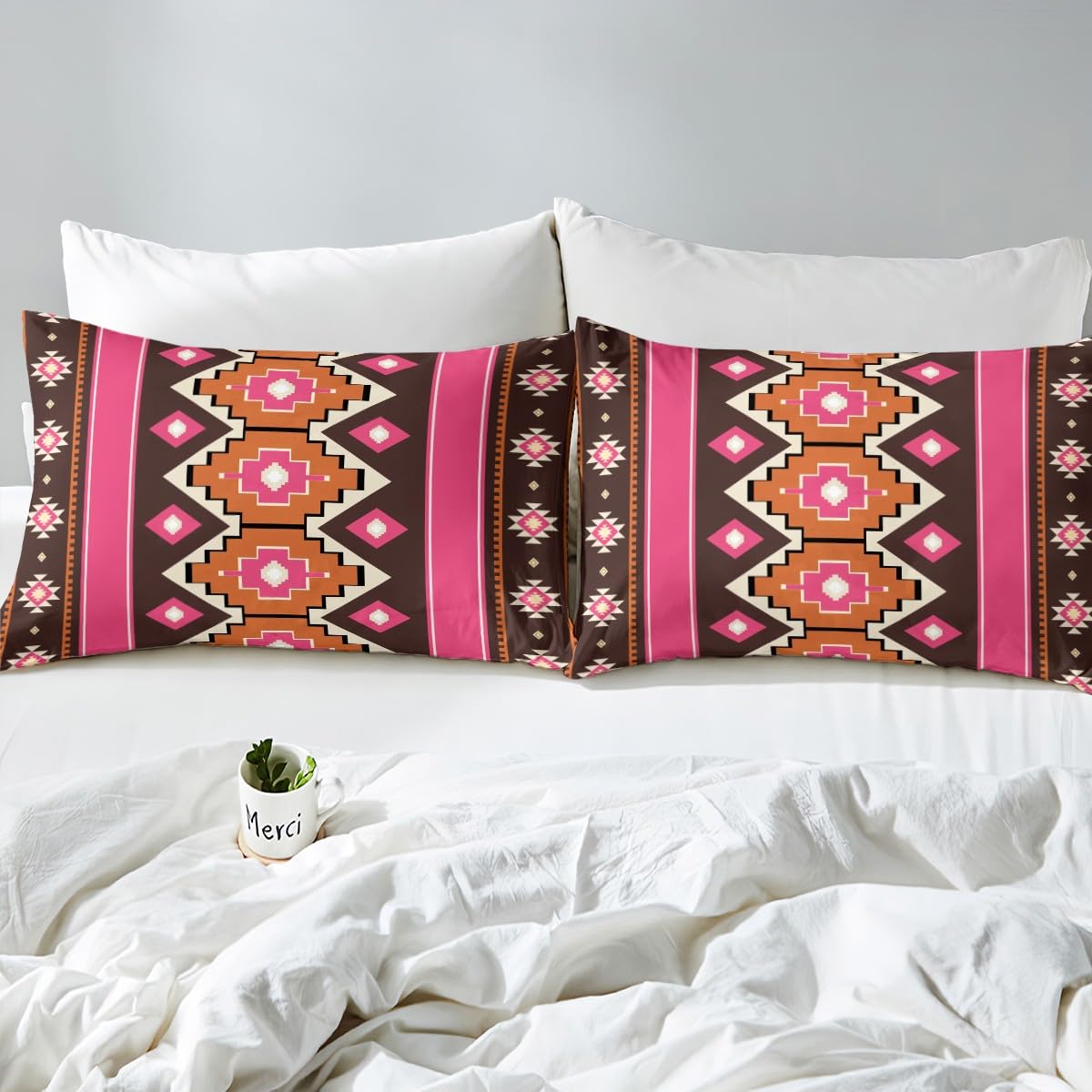 Feelyou Boho Aztec Bed Sheets Set King Size West Bed Set for Kids Boys Girls Pink Brown Deep Pocket Fitted Sheet Western Breathable Soft Lightweight Microfiber