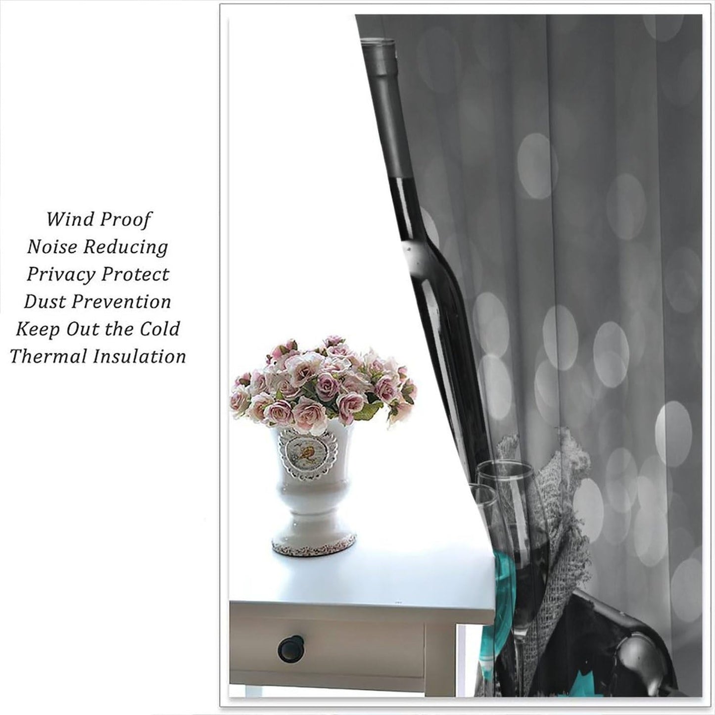 Teal Rose Kitchen Curtains Turquoise Wine Floral Grapes Theme Valentine Romantic Vintage Style Art Printed Blackout Rod Pocket Curtains Bedroom Living Room Window Drapes 2 Panels 42x45 Inch