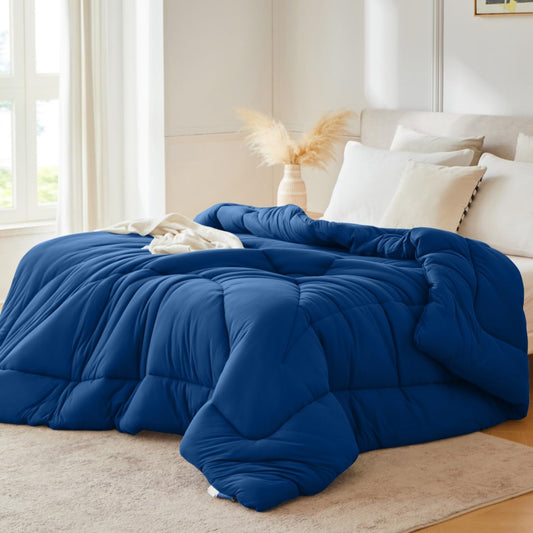 Yuncojin Down Alternative Comforter King Size,Soft Fluffy Duvet Insert for All Seasons,Lightweight Winter Bed Quilt,Skin Friendly,Navy Blue,104"x90"