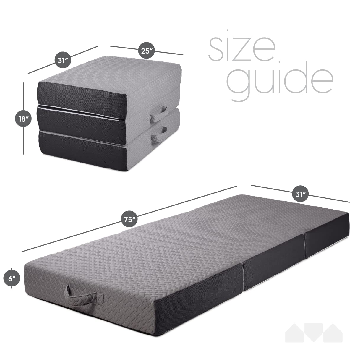 Milliard Trifold Mattress, Cot Size, 6 inch, Portable Foldable Mattress with Memory Foam & Washable Cover, Tri-Folding Floor Bed, Camping, Fold Up Guest Bed, RV Travel, Sleepovers, 75" x 31"