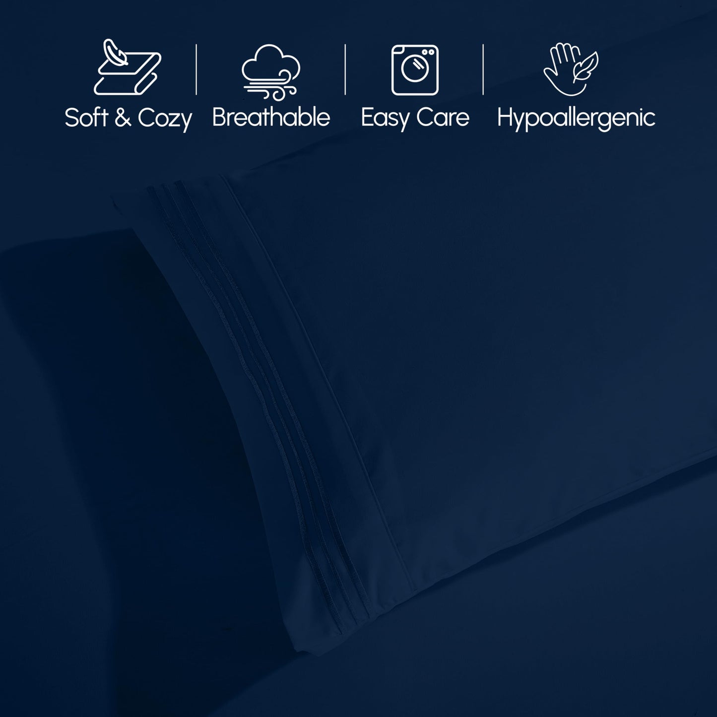 Elegant Comfort Luxurious 1500 Premium Hotel Quality Microfiber Three Line Embroidered Softest 5-Piece Bed Sheet Set, Wrinkle and Fade Resistant, Split King, Navy