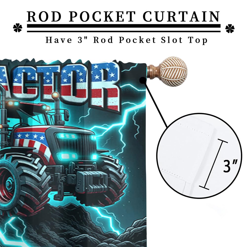 KuracleGH Cool Modern Tractor Curtains for Bedroom,Patriotic American Flag Room Darkening Blackout Window Treatment,Cartoon Sports Themed Truck Rod-Pocket Privacy Curtains,2pcs,Each 21“W x 45”L