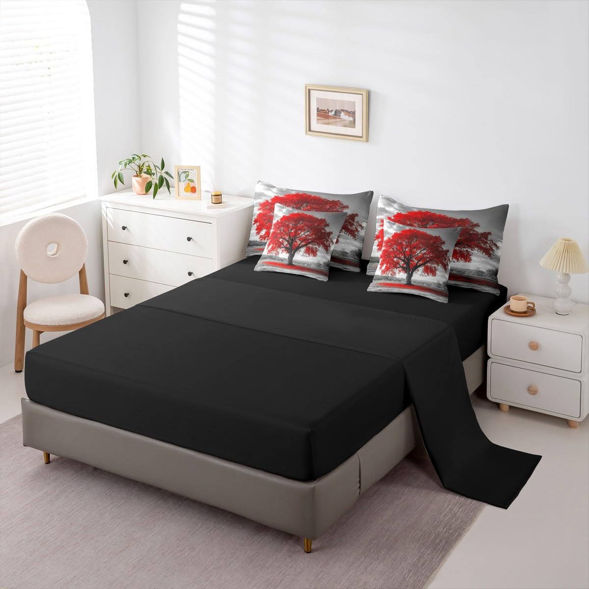 Erosebridal Tree of Life King Comforter Set, Maple Tree 7-Piece Bed in A Bag, Gothic Nature Branch Sheets and Pillowcases, Kids Adult Bed Sets