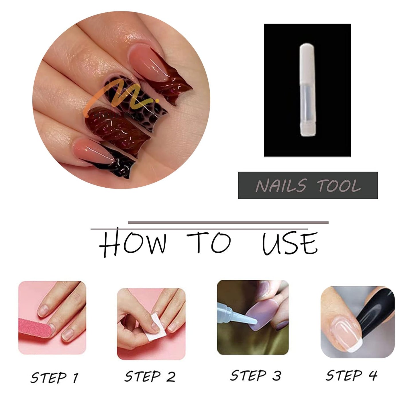 MISUD Press on Nails - Long Square Fake Nails with Red Black French Tip, Acrylic Tortoise Design 24 pcs