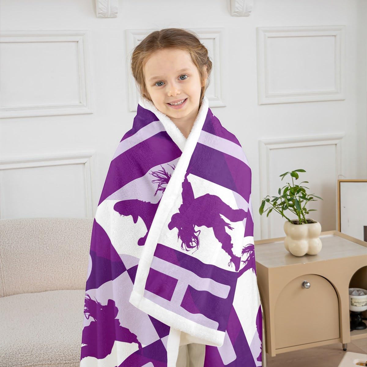 Feelyou Hip Hop Style Throw - Street Dance Fleece Sherpa Blanket for Couch, Chair, Sofa - Warm Plush Throw 50"x60" - Purple Design - Room Decor - Youth