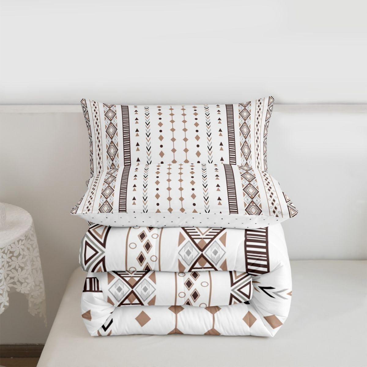 jejeloiu Western Comforter Set Queen Size Southwestern Geometric Bedding Set for Kids Boys Girls Boho Duvet Quilt Tribal Bedroom Decor Microfiber 3 Pcs with 2 Pillow Cases