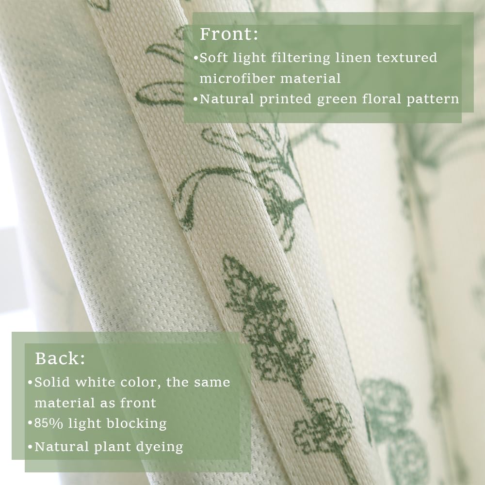 Autum Dream Blackout Curtains 2 Panels Chenille Curtains Drapes for Bedroom Back Tab Rod Pocket Poppy Floral Farmhouse Curtains for Living Room, Patio Doors,Green Floral, 52" W x 63" L