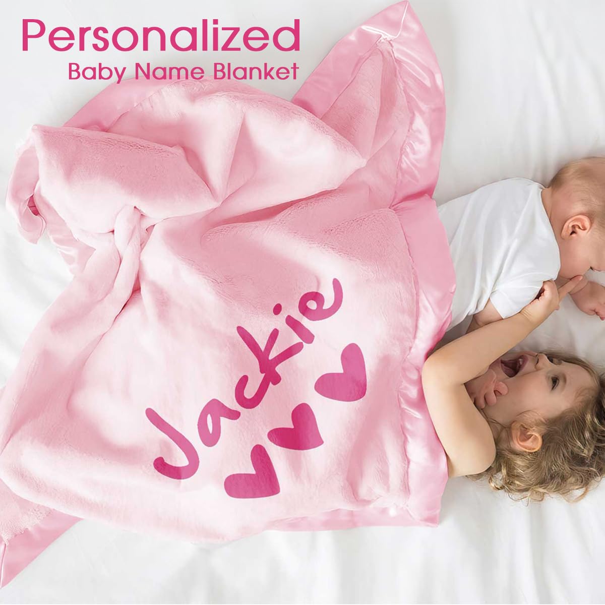 DayOfShe Personalized Baby Blankets with Name for Baby Girls Boy Birthday Gifts Custom Baby Name Blankets Infant Toddler Newborn Receiving Blankets for Baby Shower Christmas Girls Gifts