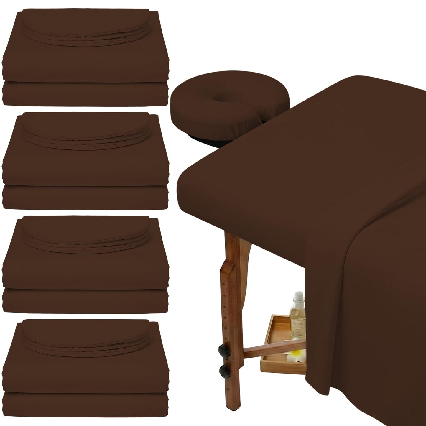 Oudain 4 Sets 3 Piece Soft Microfiber Massage Table Sheets Set Bulk Includes Massage Flat Sheet and Fitted Sheet and Face Rest Cover(Chocolate)