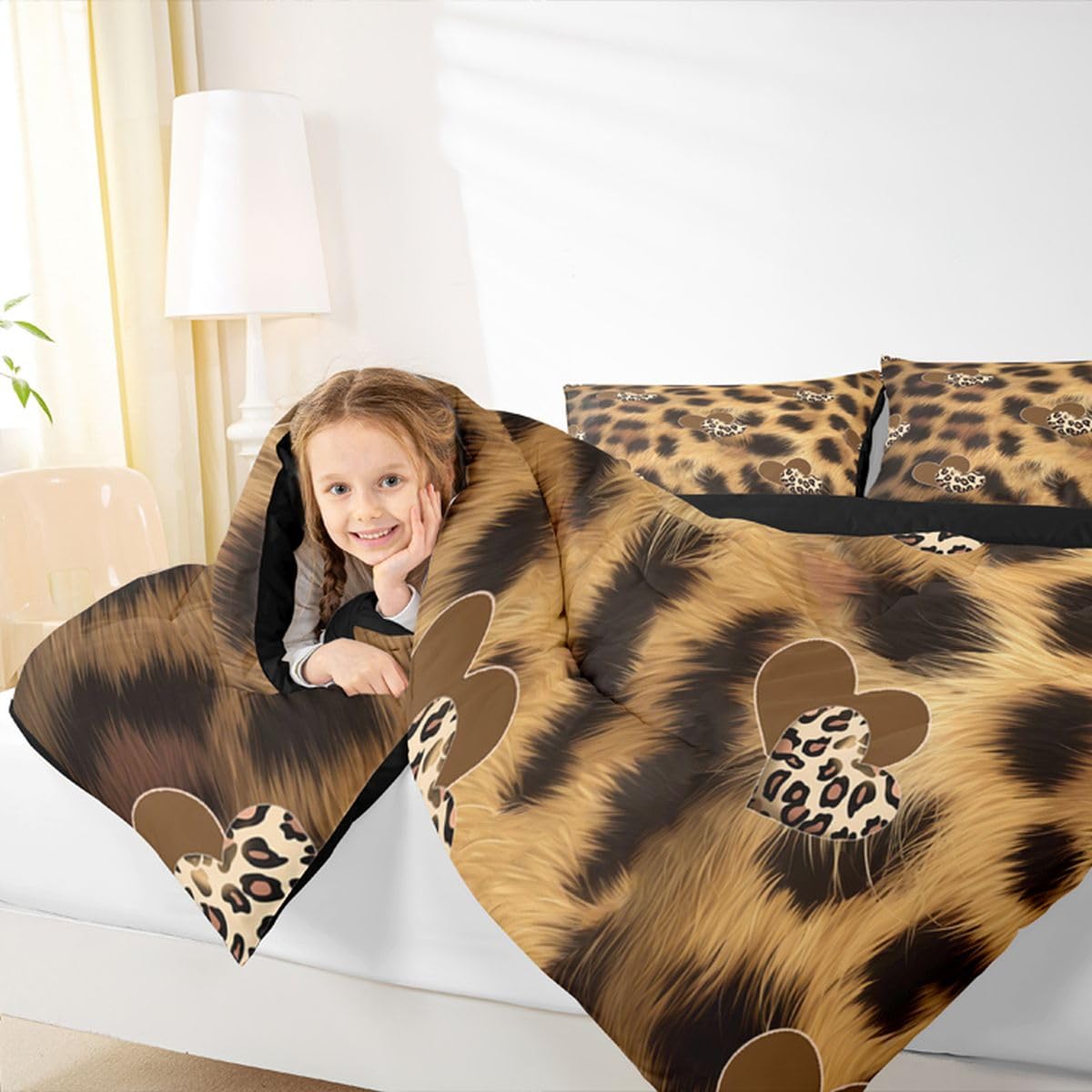 Erosebridal Leopard Print Comforter Set King Brown Leopard Bedding Set Abstract Wild Animal Skin Comforter for Kids Boys Girls,Cheetah Fur Spots Quilt Duvet