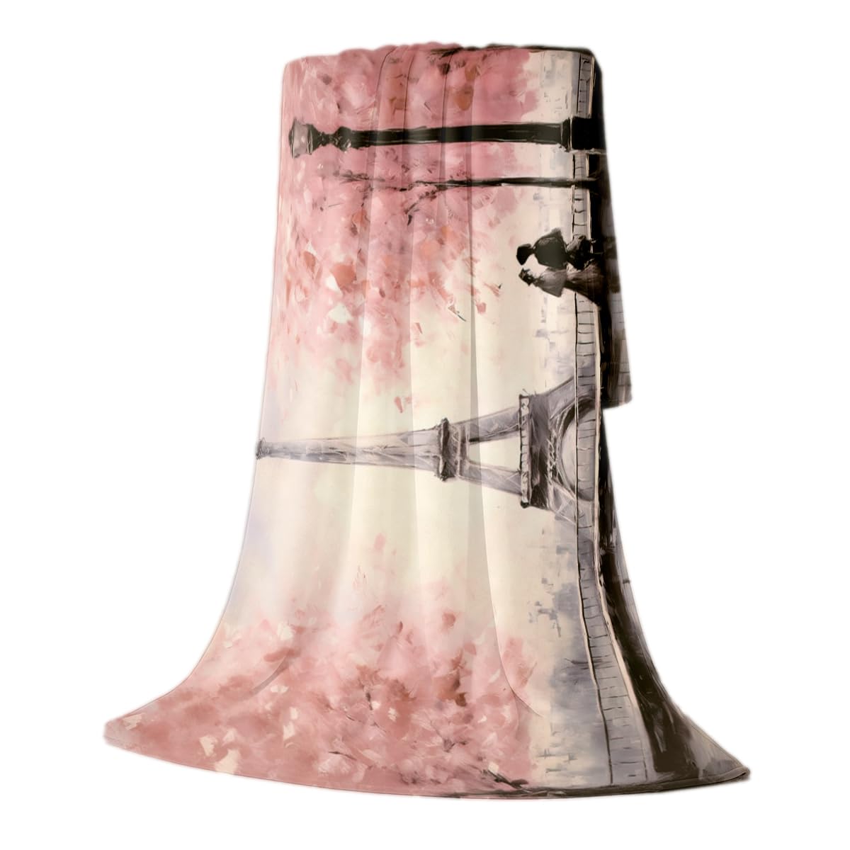 HUNXIAOJ Pink Paris Blanket French Eiffel Tower Throw Soft Flannel Bedding Romantic Cityscape Blanket for Couch Home Bedroom Living Room Paris Gifts for Girls Women Kids 49"x59"