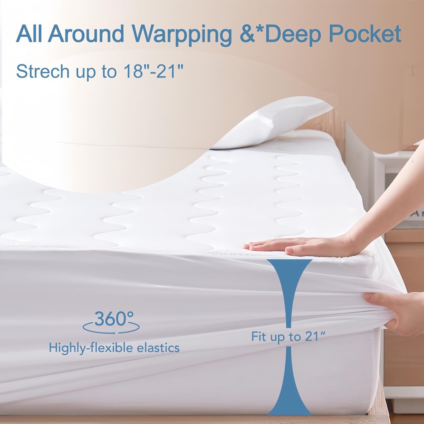 Cooling Mattress Pad for Hot Sleepers, Queen Size, Waterproof, Cool-to-Touch with Arc-Chill 3.0, Breathable Fluffy Feel, Mattress Protector Cover Machine Washable, Deep Pocket up to 21"