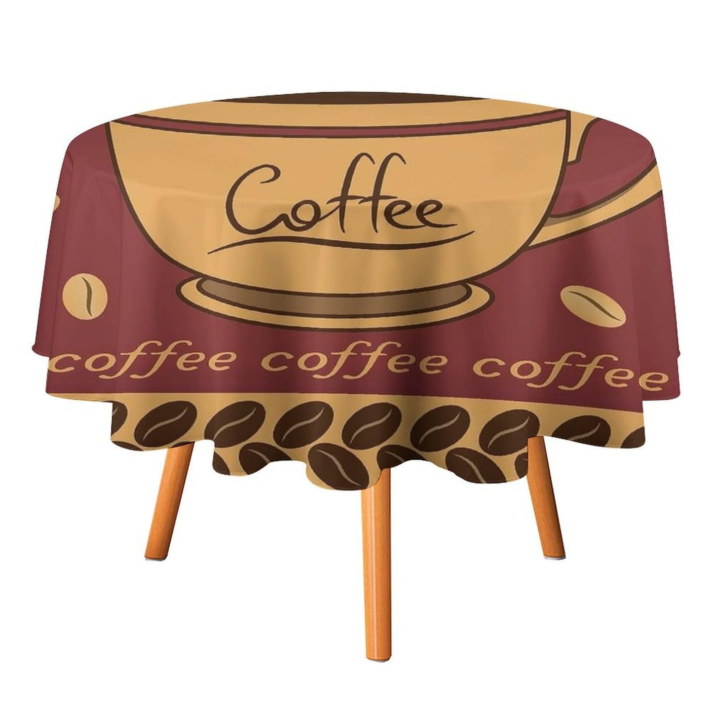 GoDazzling Coffee Round Tablecloth, Brown Coffee Themed Kitchen Cafe Tea Party Patterned Cafe Tablecloth for Home Party Dining Room Kitchen Decor 36Inch(90cm)