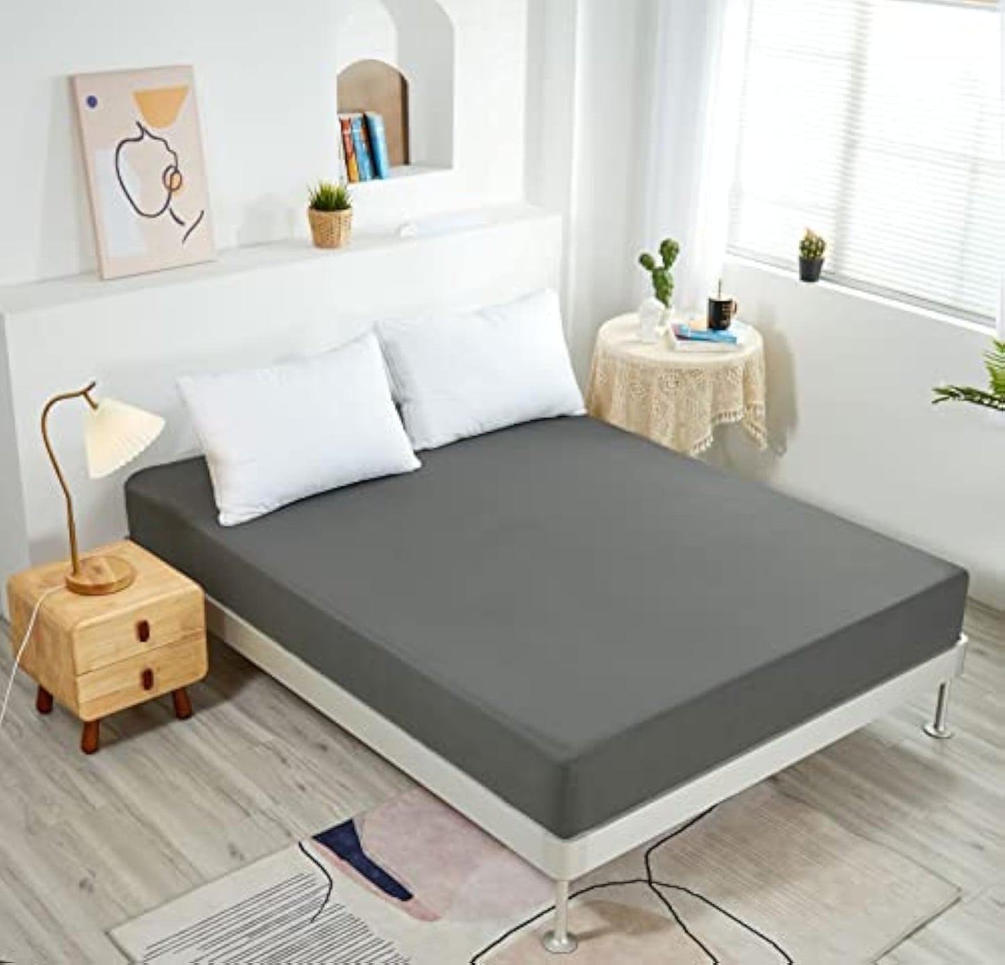 NHNHN Fitted Sheet-Deep Pockets-Soft Microfiber-Easy Care-Shrinkage and Fade Resistant-Fitted Sheets Queen Size for Girl Woman Teens Kids-Only 1 Fitted Sheet (Queen,Dark Grey)