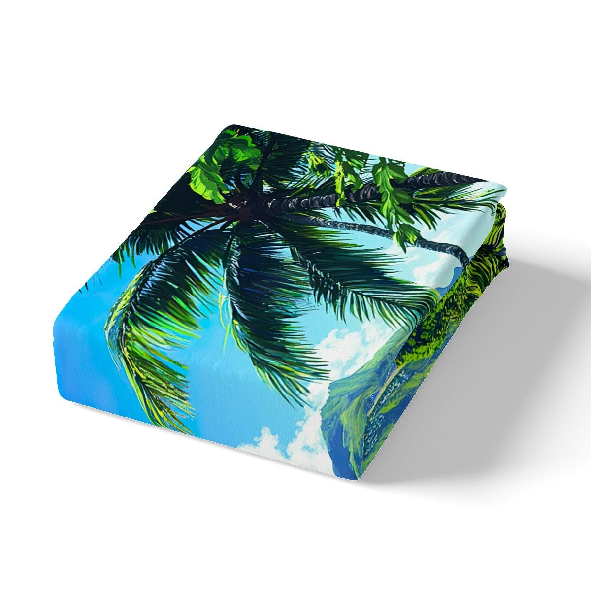 jejeloiu Beach Theme Fitted Sheet Full Size Kids Palm Leaf Bed Sheets Set for Boys Girls Teens Summer Ocean Wave Sailboat Printed Bedding Set Room Decor
