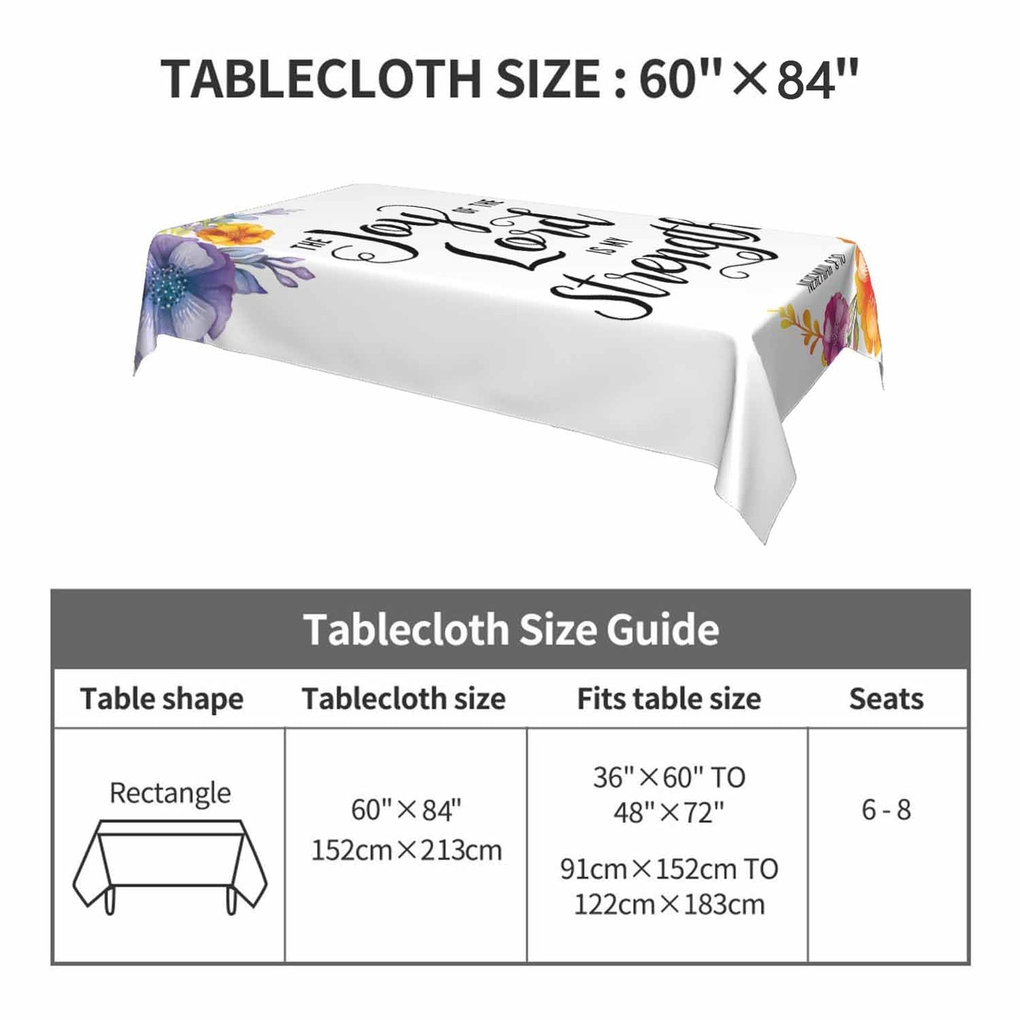 LoLo UoUo Flower Modern Quartz Table Cloth for Rectangle Table 60x84 Inch My Strength Scripture Religious Decorative Kitchen Table Cover Decorations for Home Dinner Party Outdoors Picnic