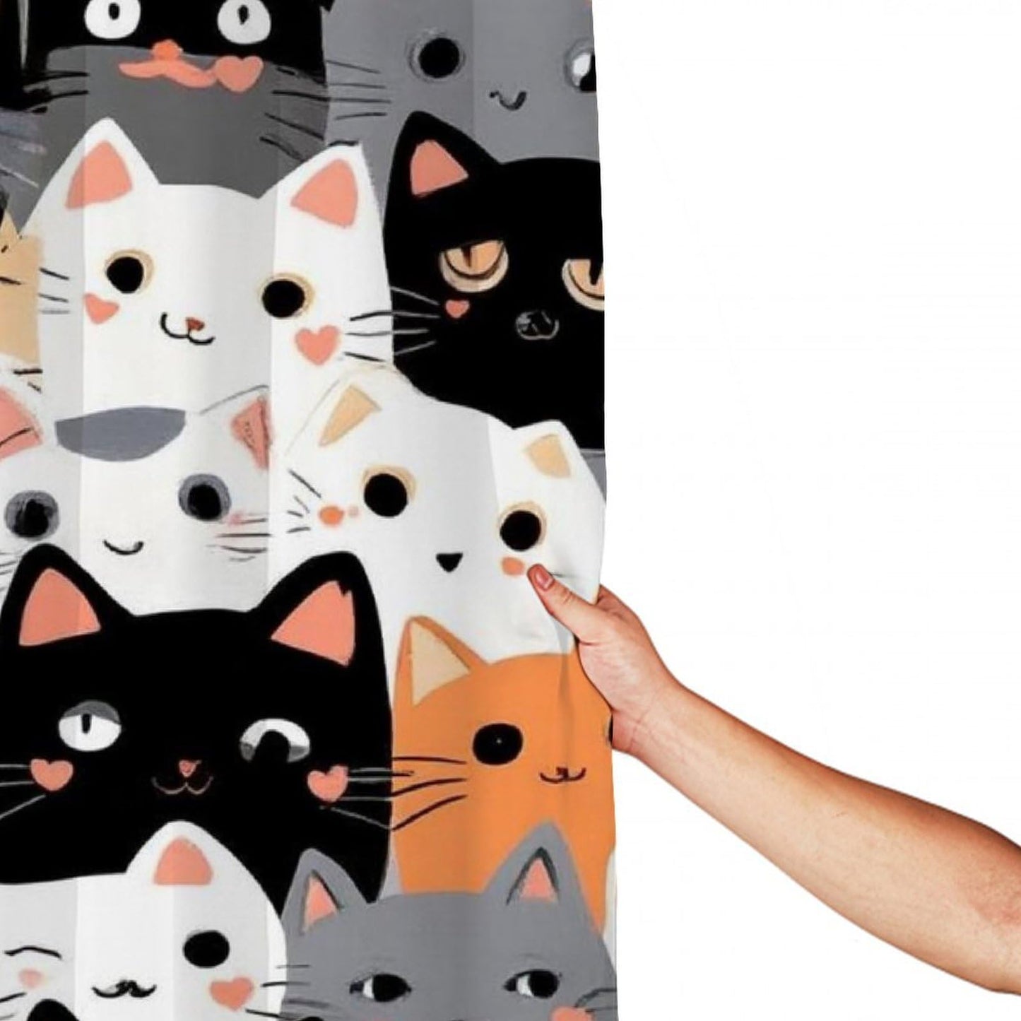 Meaudiwes Shower Curtain Set, Cute Cat Kitten Head Cartoon Cats Bathroom Decoration with Curtain Hooks, 72"x 70"